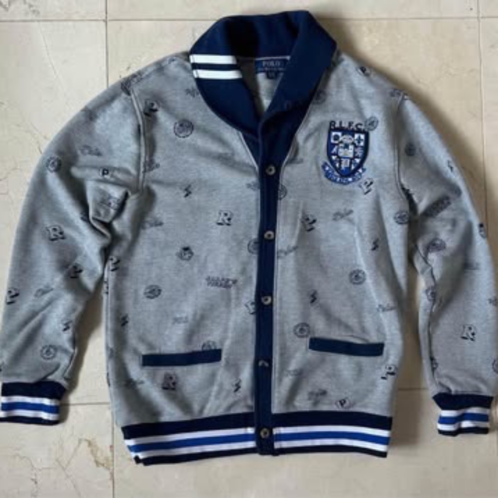 Polo Ralph Lauren Sweater Boys Extra Large /18-20/ Gray Bear Cardigan P-Wing Tig